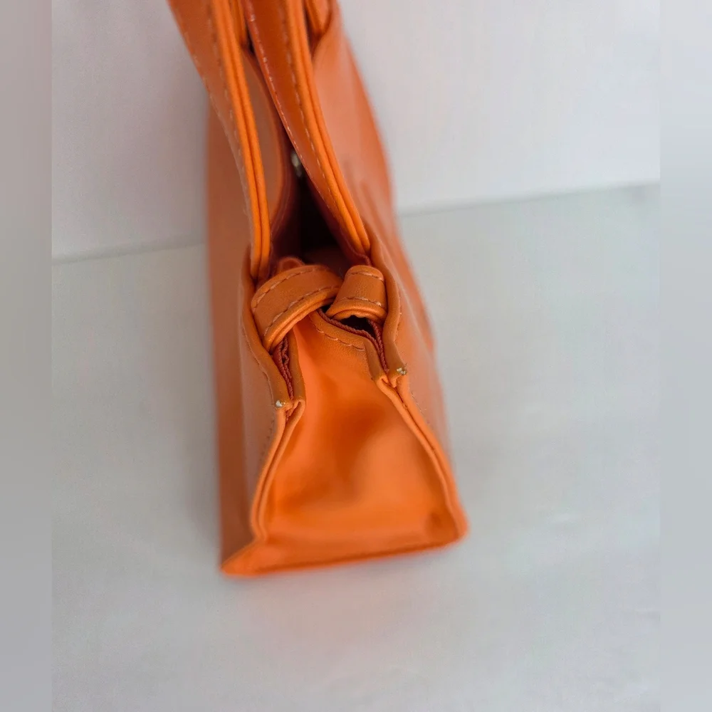 Telfar Vegan Leather Shoulder Bag Mini Snap Closure Vibrant Orange Double Strap - Picture 10 of 15